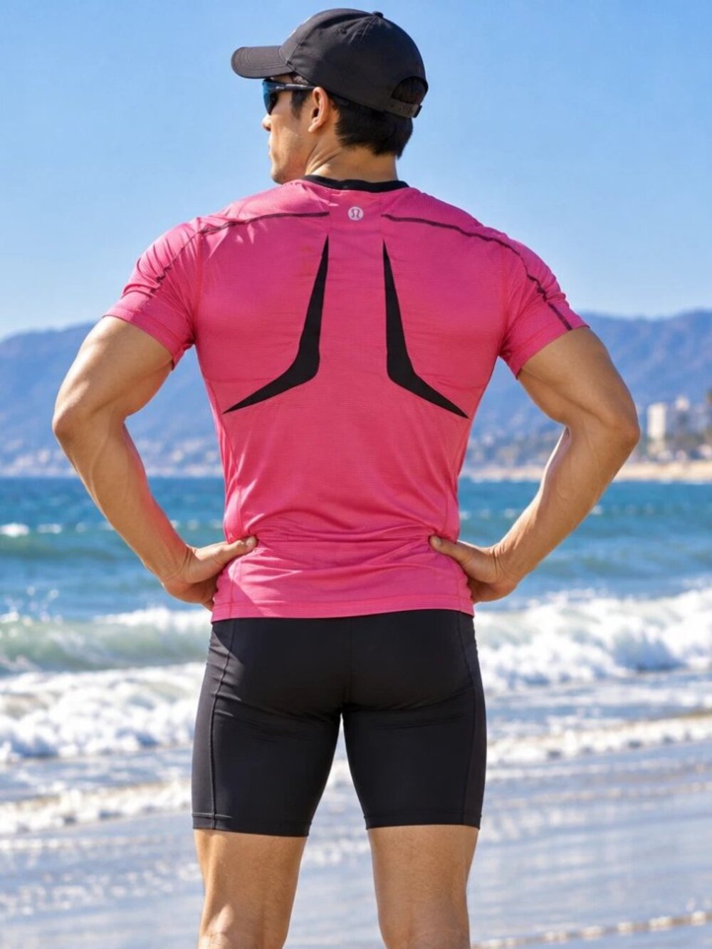 Lululemon Men's Athletic T-Shirt - Pink with Black Trim (Rare & Discontinued)